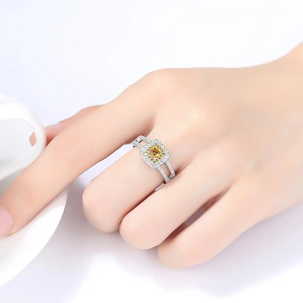 Luxury Jewelry Women Rings 925 Sterling Silver Fashion Elegant Yellow Stone Gem For Wedding Anniversary Gifts | Украшения и