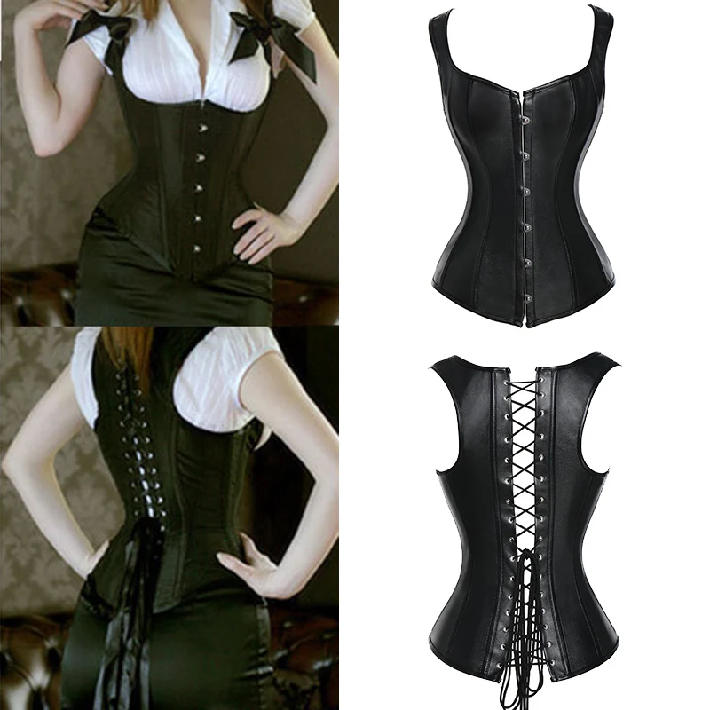 Женский Готический кожаный корсет в стиле стимпанк со стальными костями бюстье