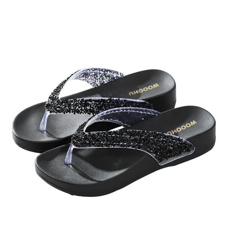

Women Slippers 2021 Solid Crystal Flats Sandals Casual Roman Slippers Flat Slippers Outdoor Fashion Sandals Anti-slip Sandals