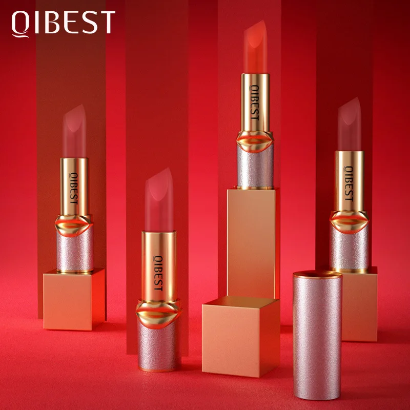 

QIBEST 6pcs/set silver round tube velvet matte lipstick moisturizing easy-to-color lasting lipstick