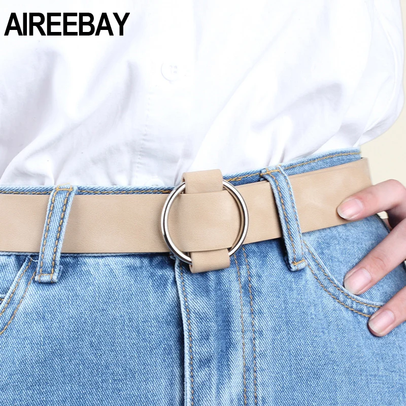 Женские повседневные ремни AIREEBAY широкие с круглой пряжкой для женщин розовый