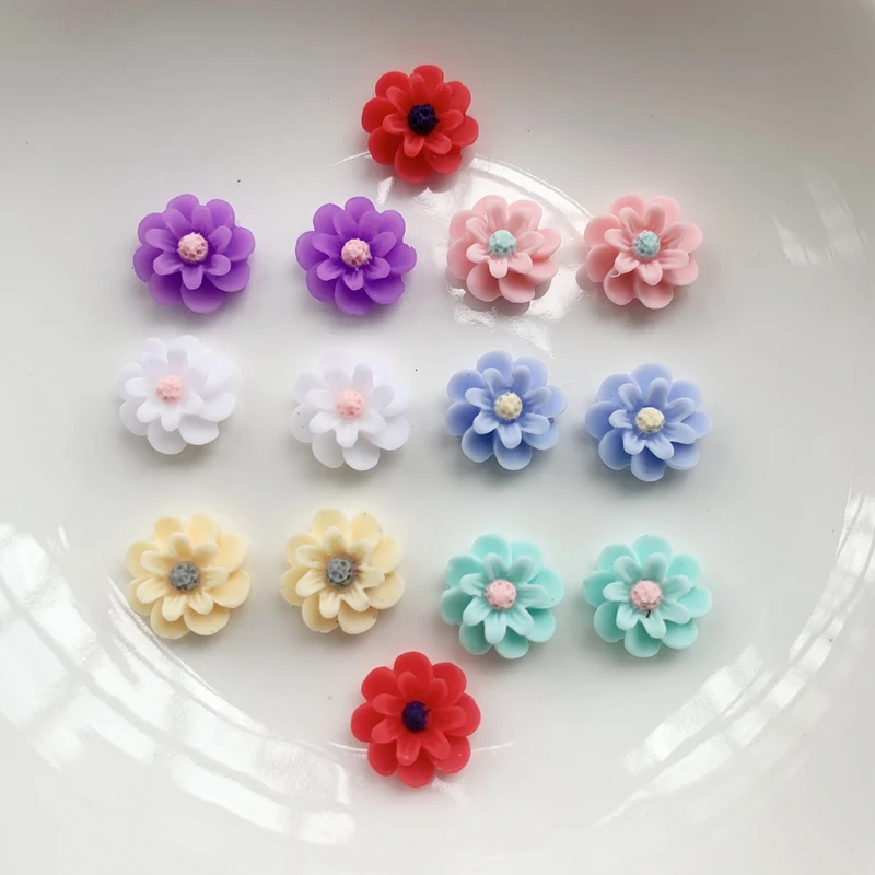 30pcs 10mm beautiful resin flower flat back resin Rhinestone hairpin decoration DIY jewelry/craft/nail decoration images - 6