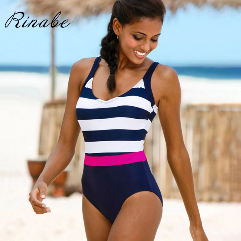 Rinabe полосатый купальник 2019 бикини высокая талия для похудения женщин купальный