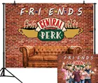 Dephoto красная кирпичная стена фон центральный Perk друзья тематическая вечеринка на день рождения диван Кофейня фон для фотосъемки Фотостудия