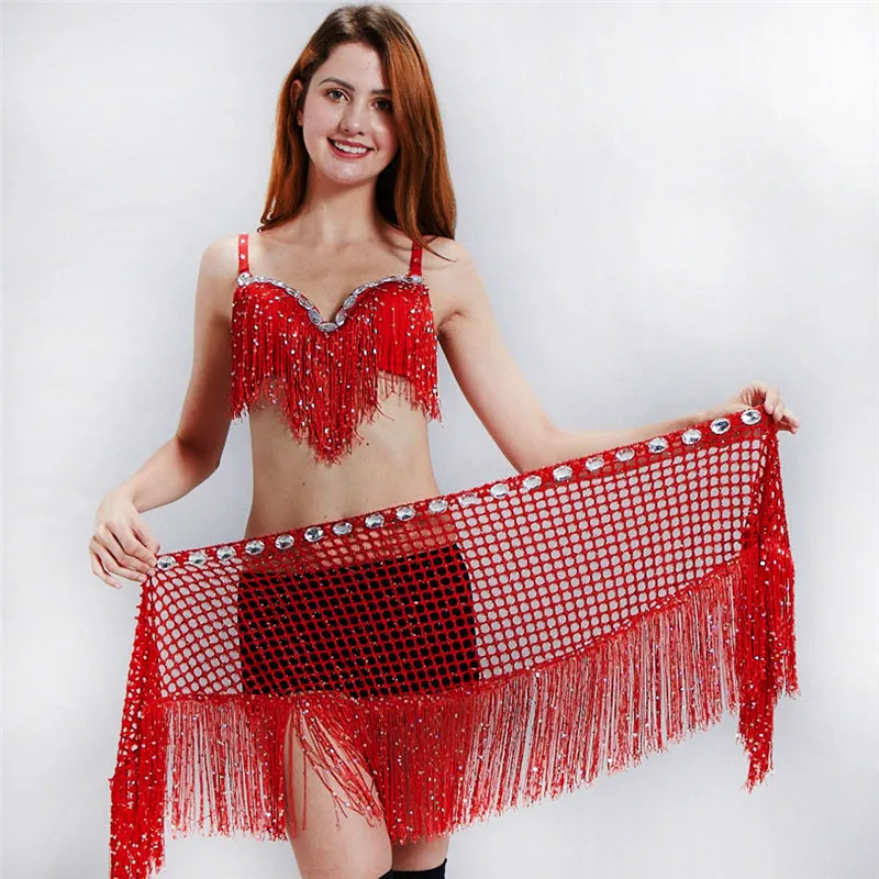 Сексуальное платье для танца живота, два комплект из 2 частей из блестящих стразов; Ленточки укороченный БЕЗРУКАВНОЕ платье без рукавов, в стиле «хип шарф шикарный танцевальные наряды для Для женщин