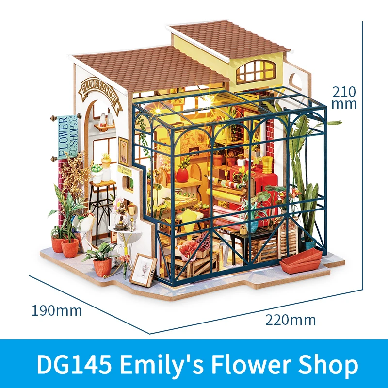 

Robotime Diy House Fruit Store Flower Shop Bakery Art Houses Happiness Corner diy dollhouse kit Toys for children