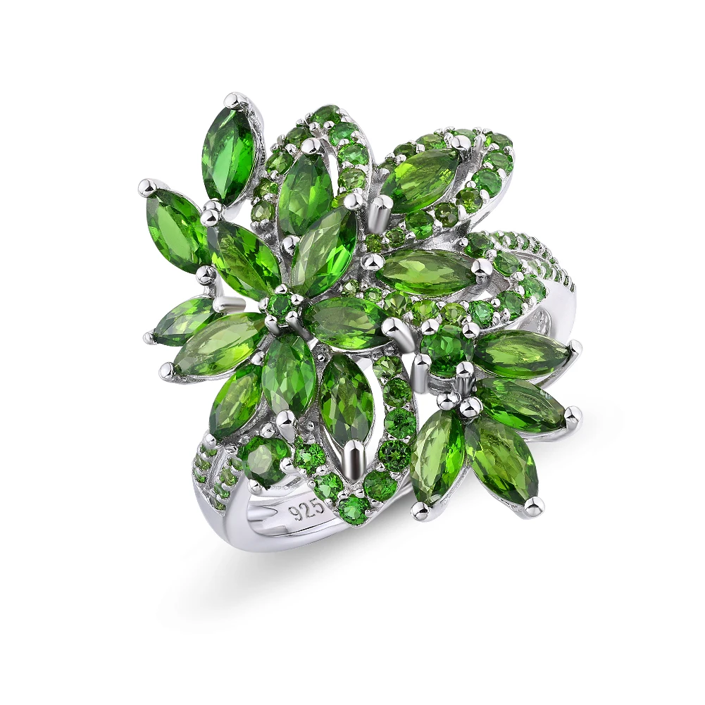 

GZ ZONGFA Private custom Engagement Jewelry Set Natural Chrome Diopside gem ring 925 Sterling Silver Ring for Women