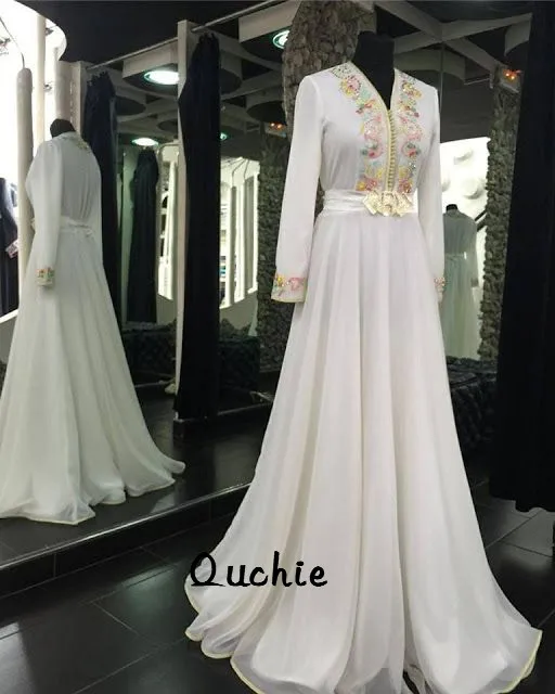

Real Picture Ivory Moroccan Kaftan Evening Dresses 3D Lace Applique Arabic Muslim Special Occasion Formal Party Gown