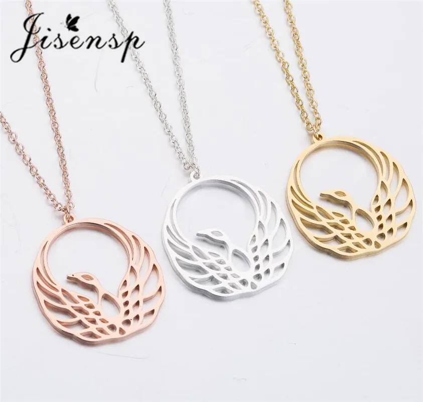 Ожерелья Jisensp из нержавеющей стали с Фениксом золотистые и Серебристые ожерелья