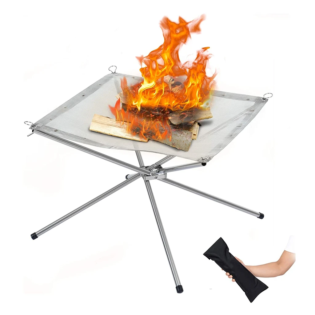 Outdoor Camping Garden Backyard Heating Mesh Stainless Steel Folding Campfire Fire Rack Foldable Fire Pit BBQ Tools Disassemble