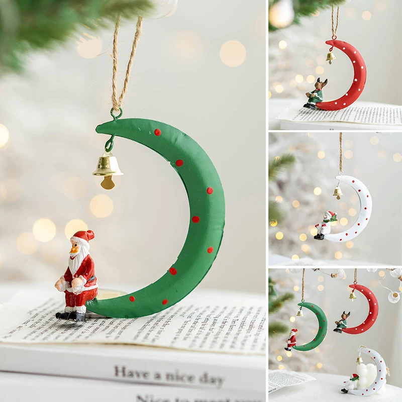 

Новинка, креативная подвеска в виде рождественской елки, ручная роспись, кованые изделия из смолы, украшение в виде Луны и колокольчика для ...