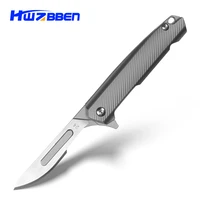 hwzbben titanium alloy scalpel edc mini folding knives with 10pcs no 24 replaceable blade engrave utility tools pocket knife