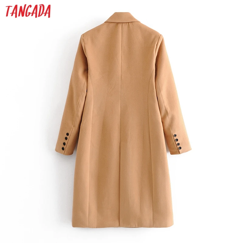 

Tangada 2020 Autumn Winter Women Kahki Woolen Coats Double Breasted Office Lady Elegant Solid Overcoat 3W18