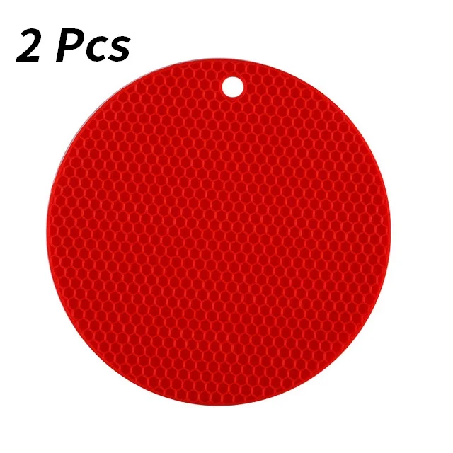 Red-2 Pcs Многофункциональные силиконовые подставки под столовые приборы, круглые подставки для кухонной утвари, тонкие сотовые Нескользящие подставки - Цвет: Red-2 Pcs