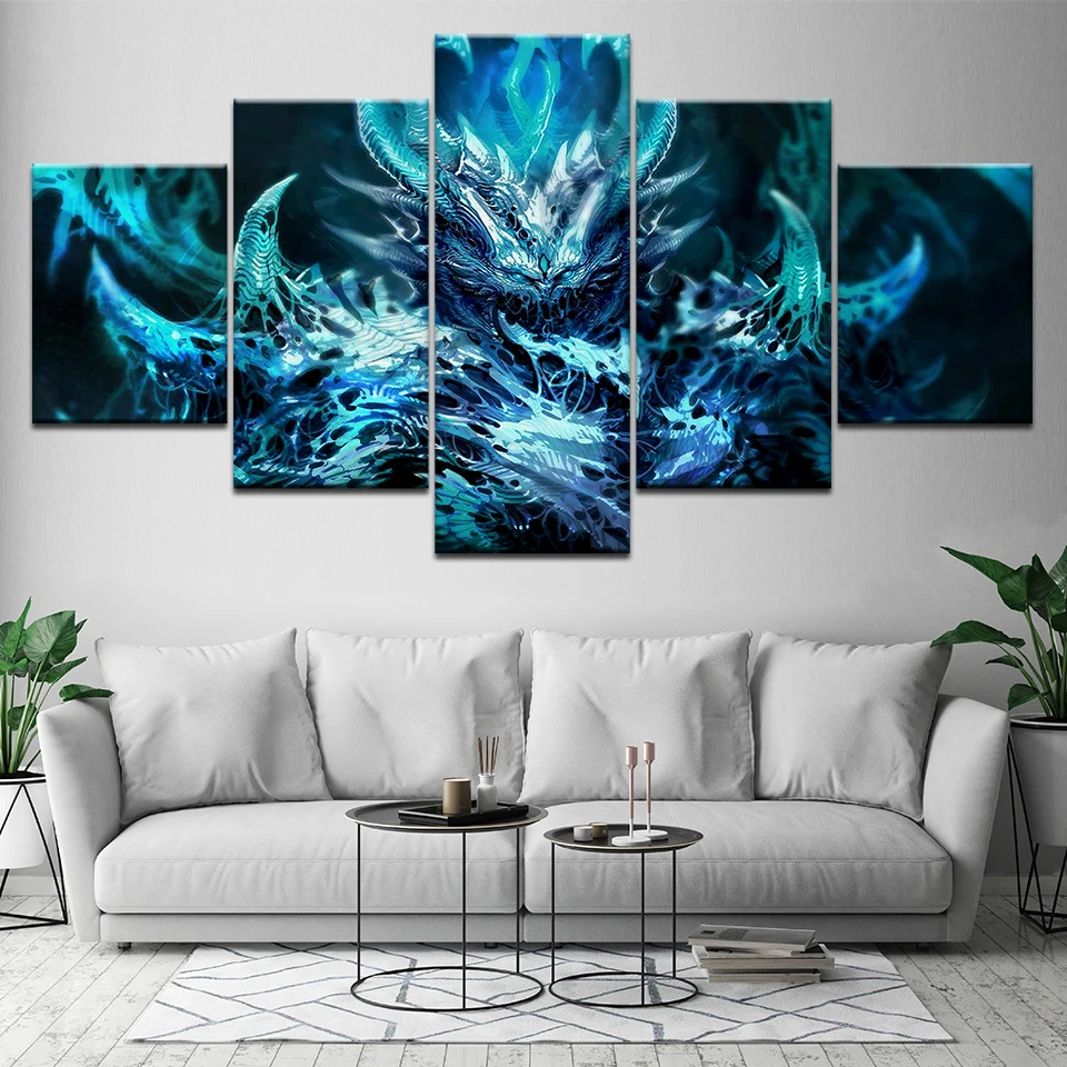 Настенное искусство домашнее украшение живопись 5 панелей синяя и темная