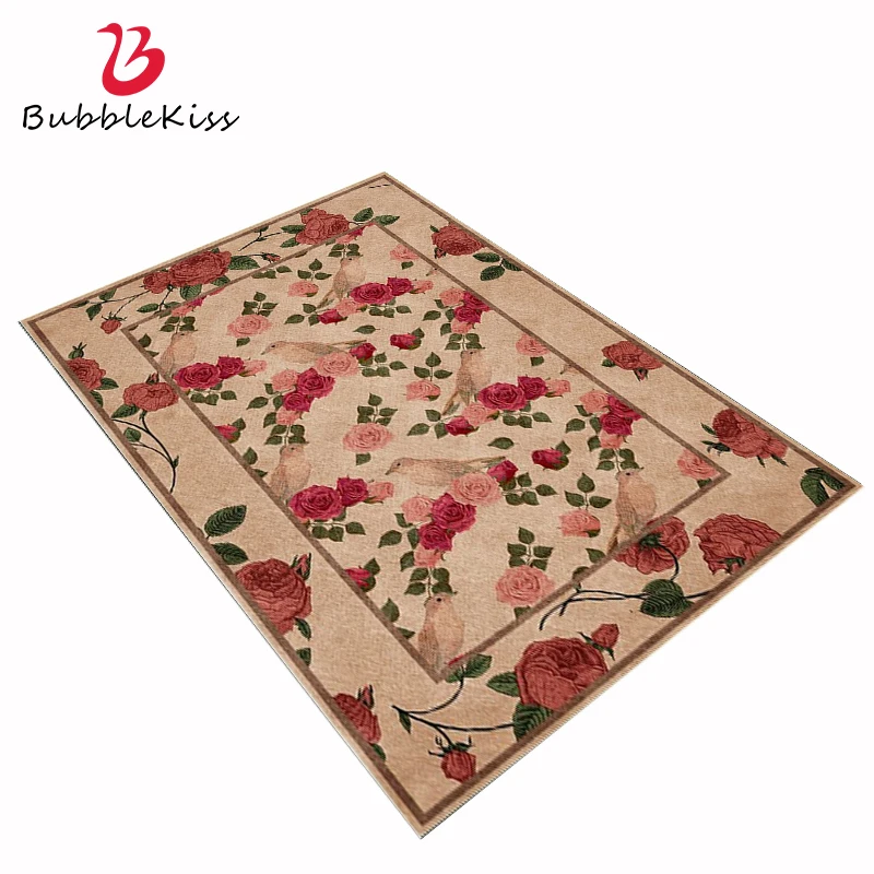 

Bubble Kiss Flower Carpets For Living Room Retro Floral Bird Rugs Home Bedroom Decoration Study Room Non-Slip Floor Mat Rugs