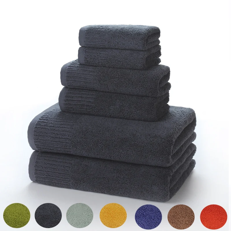 

Bonenjoy 3 pcs 100%Cotton Towel Set Dark Gray Color High Absorbent 32S Soft Pure Cotton Bath Towel Hand Towel Face Towel Sets