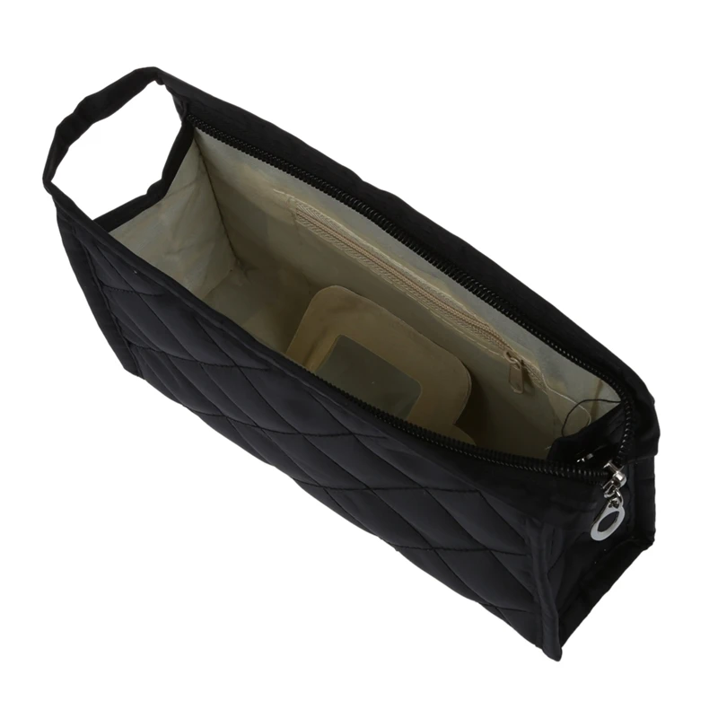 

SODIAL(R) Black Grid Pattern Cosmetic Make Up Small Zippered Bag