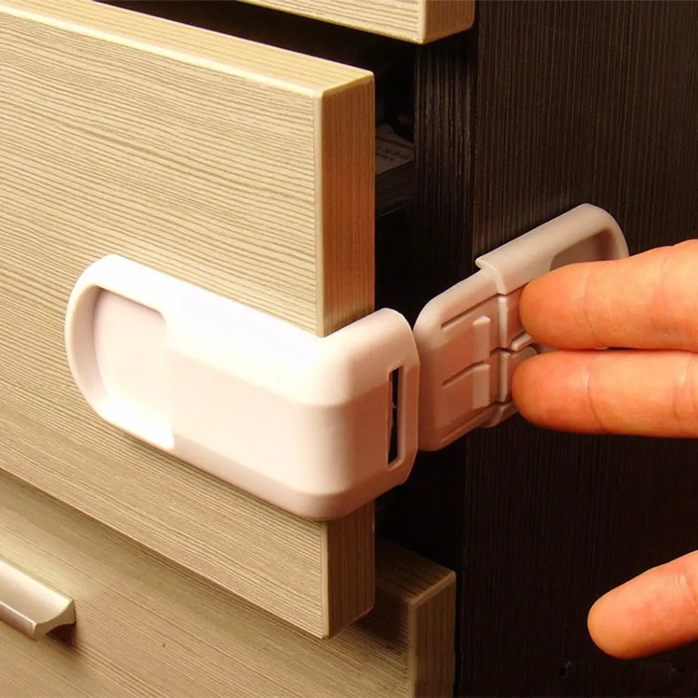 

Замок для безопасности детей, Многофункциональный пластиковый замок с двойной защелкой, под прямым углом, для дверей шкафов и ящиков, безоп...