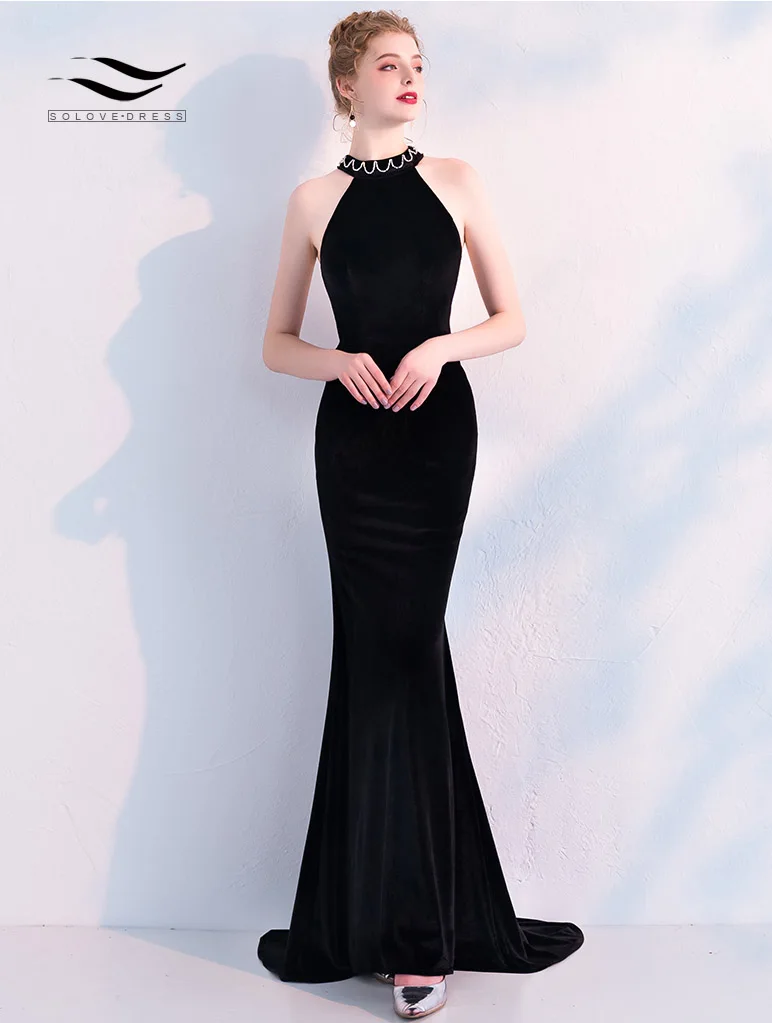 

Женское вечернее платье-русалка без рукавов, с открытой спиной и бисером