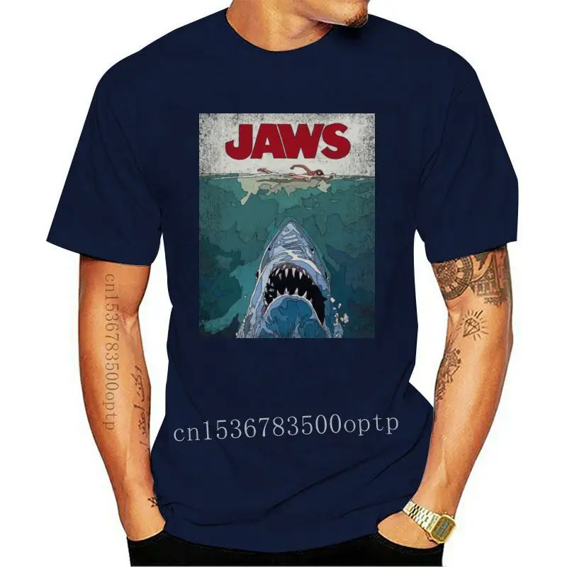 

Мужская футболка с плакатом на подкладке Jaws, черные крутые топы, мужские короткие футболки