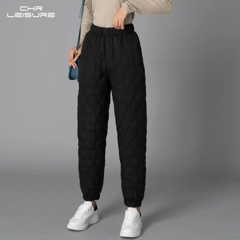 

CHRLEISURE High-Waisted Cotton for Women Outer Wear Fashion Loose and Thin Pencil Nine-Point Trousers Winter Warmth Thickened