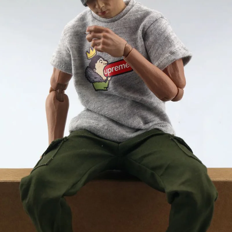 

in stock 1/6 Soldier FA006 Trendy T-shirt Model Principal Eating Hot Dogs Printed T-shirt Tricolor 12 Inch Man Puppet Available