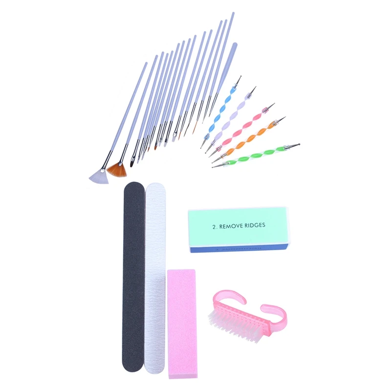 20Pcs Nail Art Design Set Dotting Painting Polish Brush Pen & 5Pcs Nail Set Nail Polishing Tofu Block Polishing