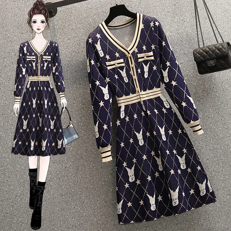 

Женское вязаное платье-свитер в западном стиле, большие размеры, новинка зимы 2020, темпераментное платье