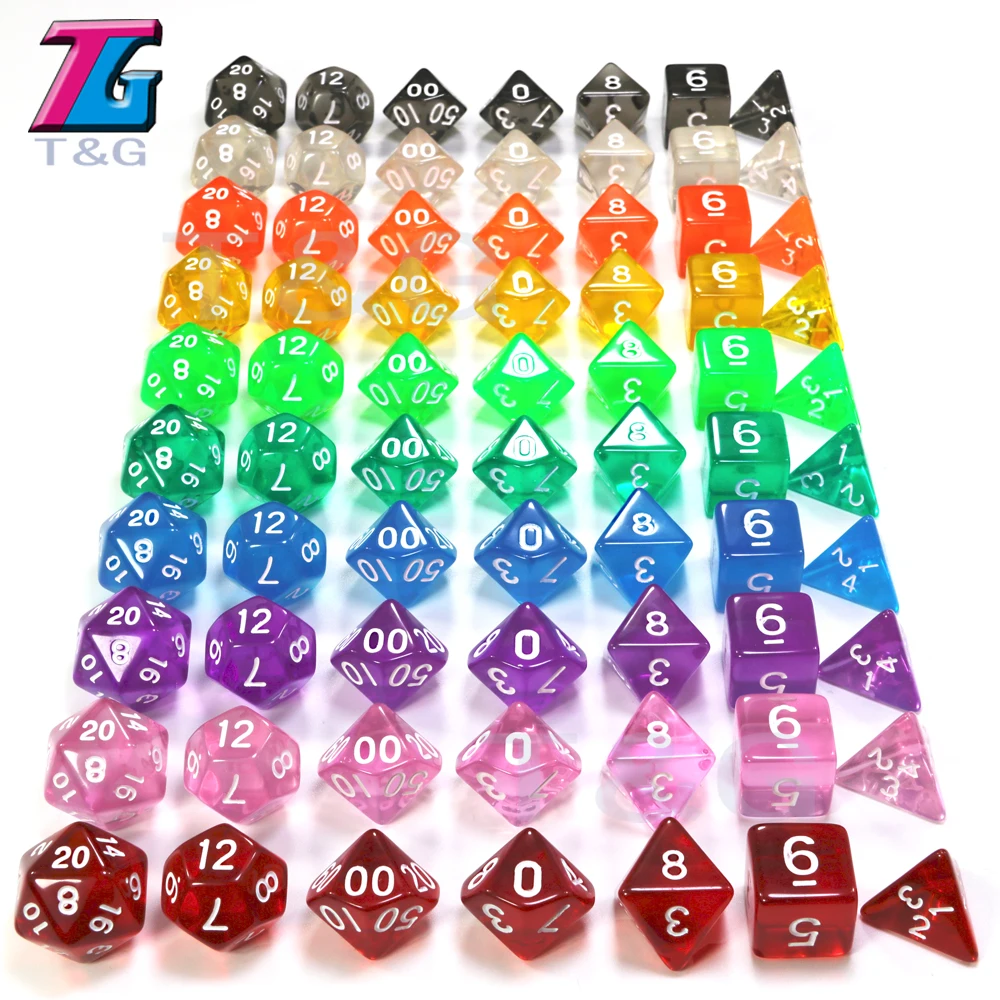 10 комплектов прозрачных игральных костей DnD D4 d6 d8 d10 % d12 d20 для настольных игр