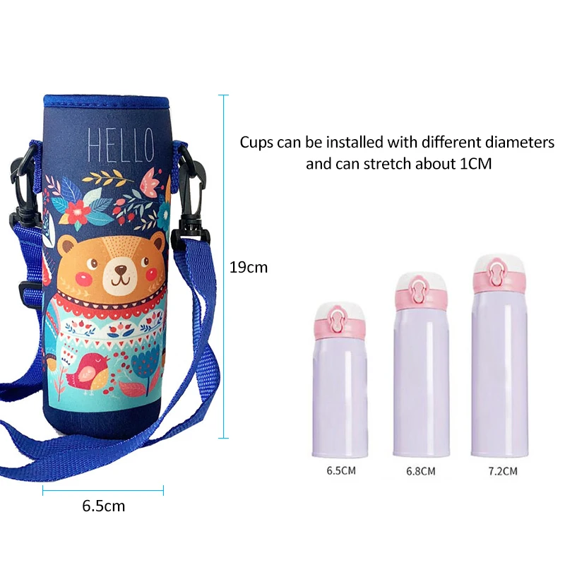 

550ml Carrying Cup Cover Cartoon Insulation Anti-scratch Neoprene Shoulder Strap Kettle Cover