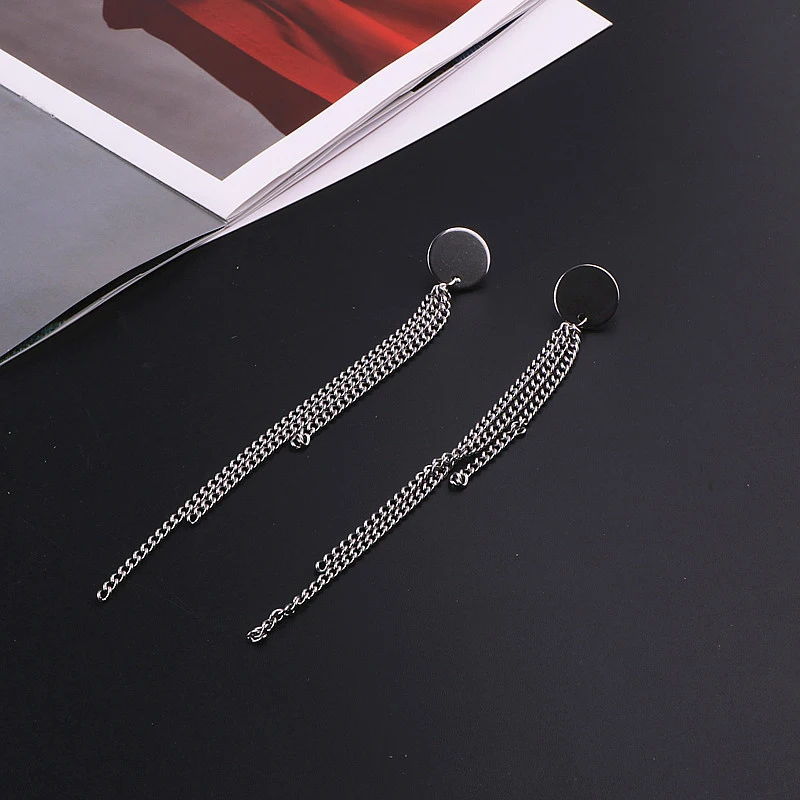 

Trendy 2021 Stainless Steel Chain Tassel Earrings Women Female Statement Stud Earrings Gifts Party Jewelry K-pop Accessories