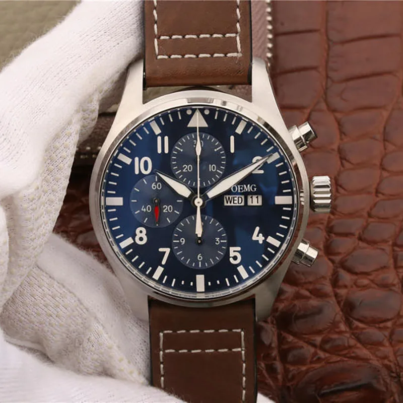 

Mens Chronograph Wrist Watch Waterproof IW377714 Black Top Luxury Brand Leather Males Quartz Clock Dial OEMG 1:1