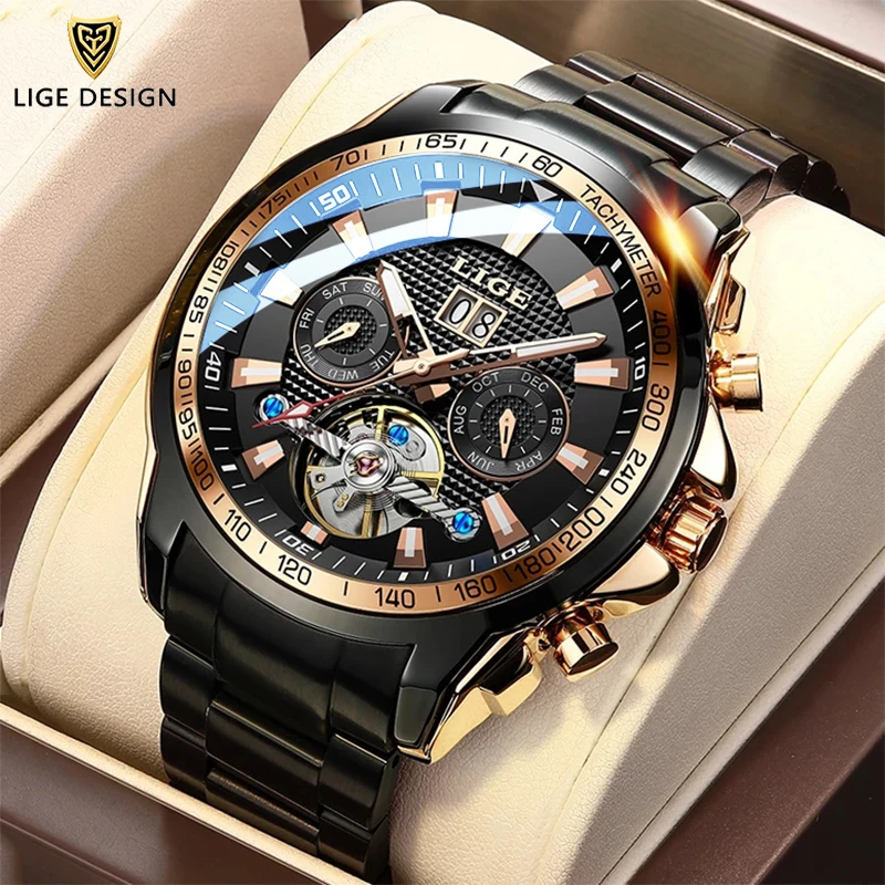 LIGE New Automatic Mechanical Watch For Men Luxury Full Steel Wristwatch Luminous Sport Watch 10Bar Waterproof Date Mens Watches