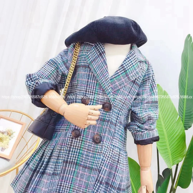 Новинка Осень-зима 2019 двубортный тонкий костюм в ретро стиле для девочек длинное