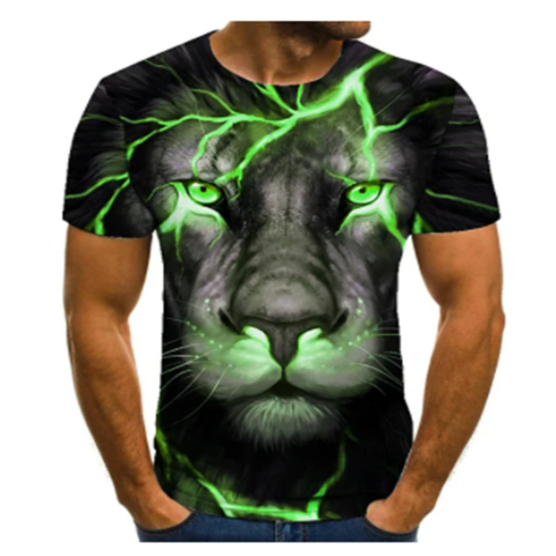 

Lion 3D printing T-shirt men's T-shirt heavy metal death suit fashion 3D T-shirt men's top