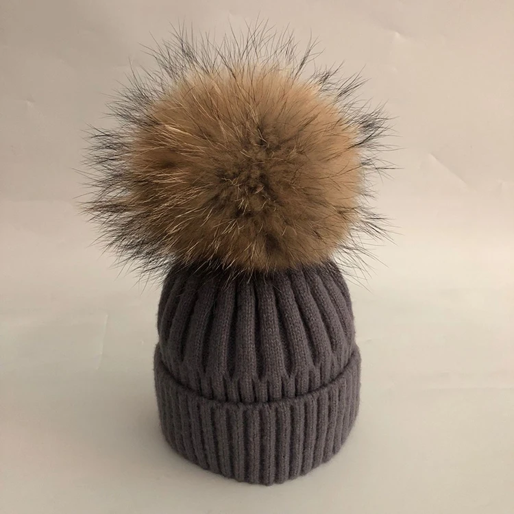 

LVTZJ New Fashion ReaL Fox Fur Pompoms Hats For Women Winter Solid Wool Wram Skullies Beanies Hat For Girls Apparel Accessories