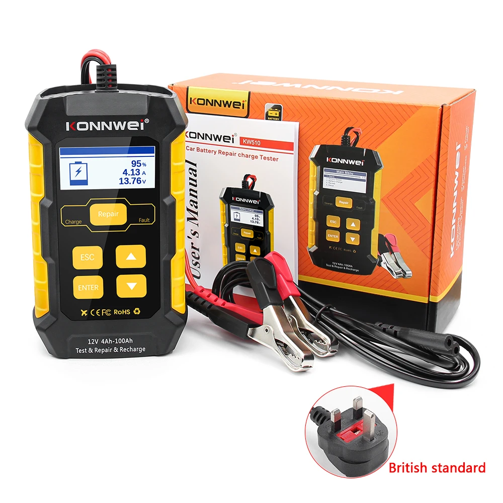 

KONNWEI KW510 Test Repair Charge 3in1 Battery Tester For 8-16V Batteries Support Multi Languages Auto Diagnostic Tools