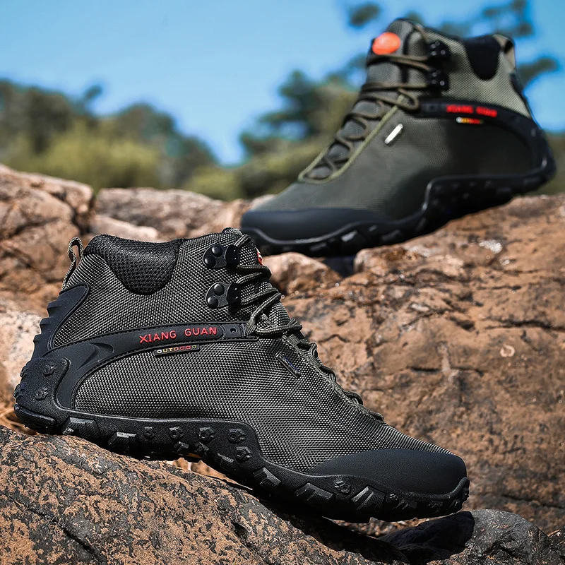 XIANG GUAN Men High Top Hiking Shoes Windproof Trekking Army Boots Blakc Classic Tactical | Спорт и развлечения