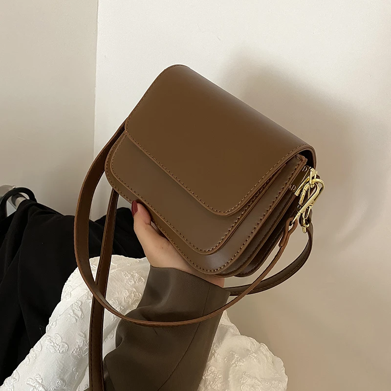 

Designer Solid Color Leather Retro High Quality Crossbody Shoulder Bags for Women 2021 Fashion Travel Handbag Small Square Bag