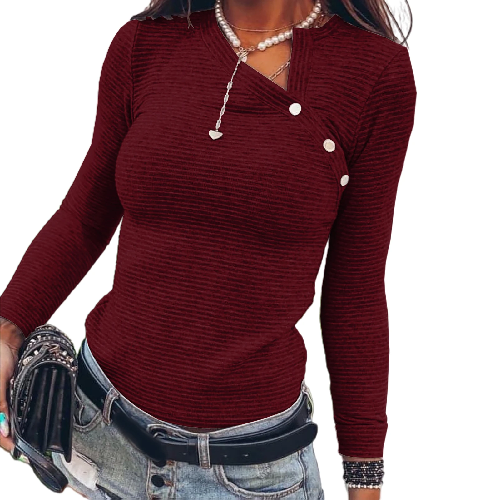 Новая футболка на осень и зиму женский модный пуловер в полоску с воротником