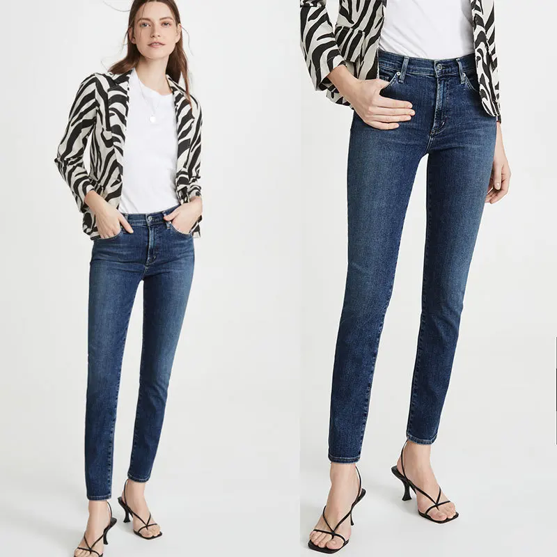Spring Summer Fashion Classic Brand  Luxury Design Women Jeans High Waist Small Feet High Elasticity Nine Point Pencil Pants