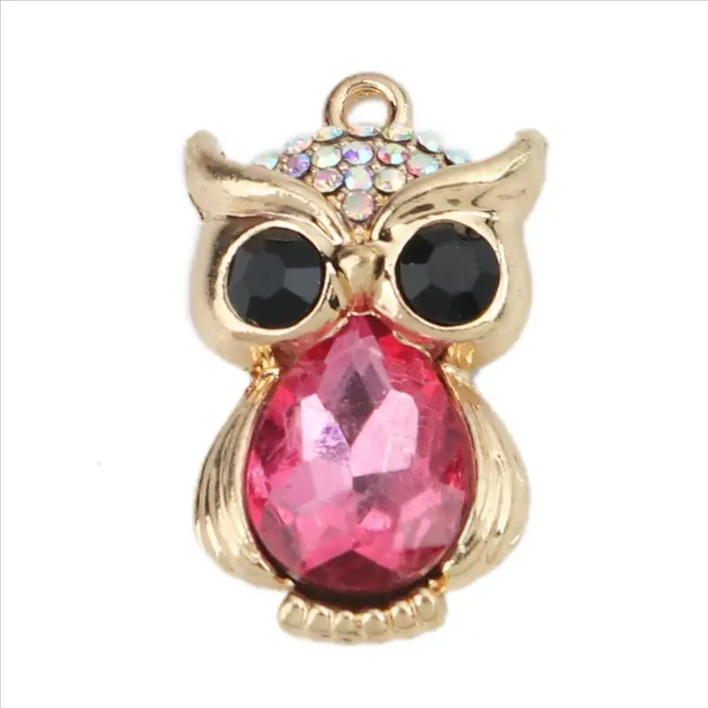 Doreen Box цинковый сплав Стеклянные Подвески Сова Животные Золотой Цвет капли AB