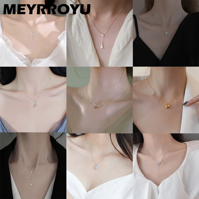 

MEYRROYU Sterling Silver Temperament Pendant Beautiful Romantic Necklace Wedding Jewelry Woman Shine Zircon Elegant Pearl Gift