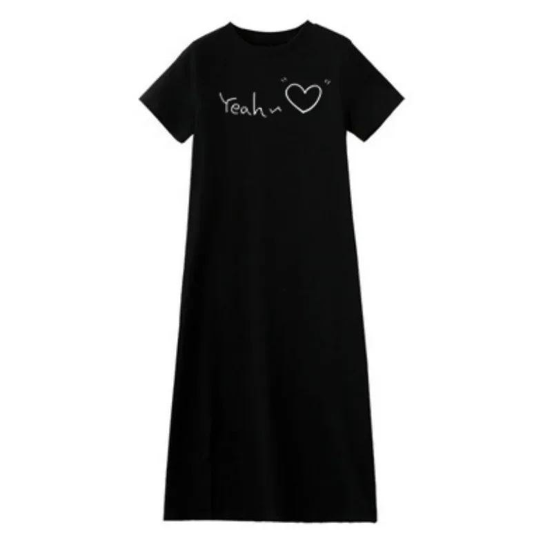 Женское однотонное платье с коротким рукавом повседневное черное средней длины