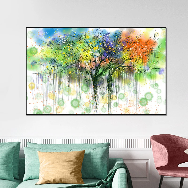 

Абстрактная масляная живопись, деревья, ландшафт, настенная живопись, Современная гостиная, Декор для дома, картина квадраты