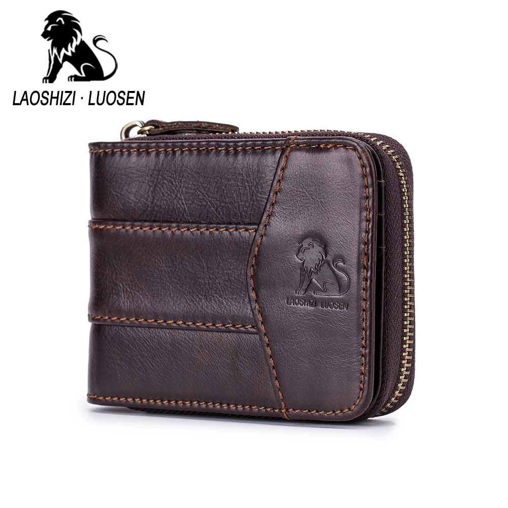 

Brand Retro Genuine Leather Men's Wallets Coin Pocket Purse Cowhide Leather zipper Wallet for male Card Holder Purse man Wallets