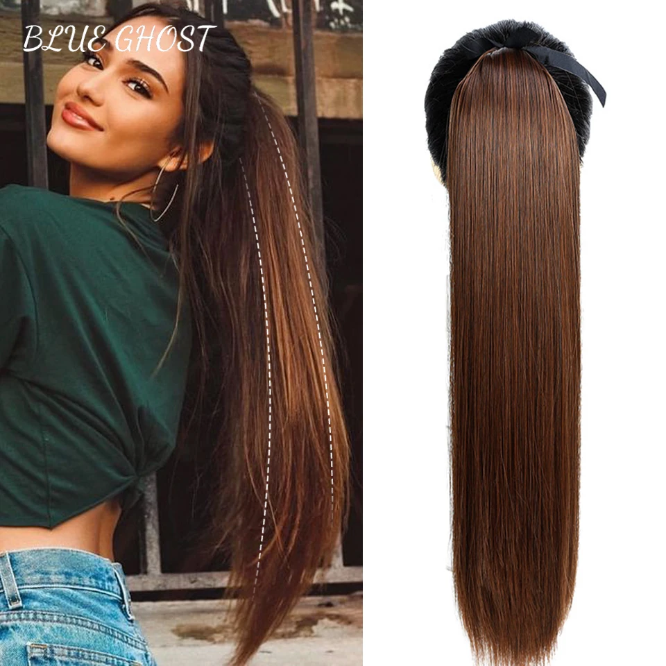 

Длинные прямые синтетические волосы BG для конского хвоста, термостойкие волоконные удлинители на завязках для конского хвоста для женщин, ...