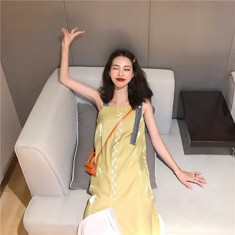 

2021 spring new irregular bandage cross backless dress for women