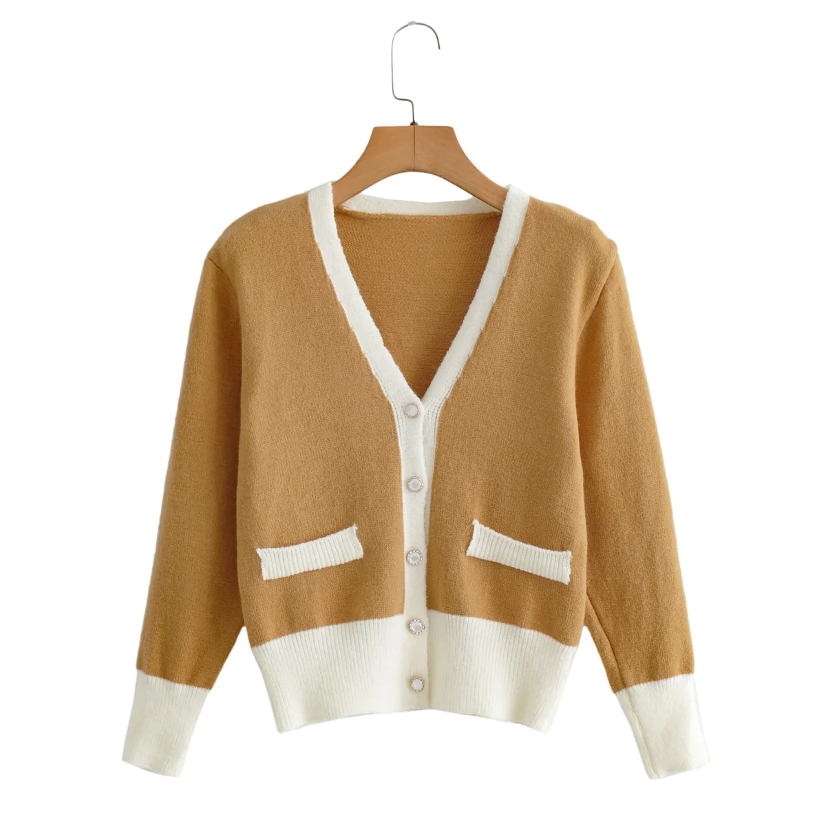 

Houndstooth Knitted Jacket Women 2021 New Women's European American Style Cardigan V-neck Knitted Sweater Women Casual Jacket